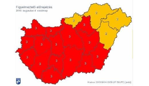 Csaknem az egsz orszgban piros figyelmeztets van rvnyben